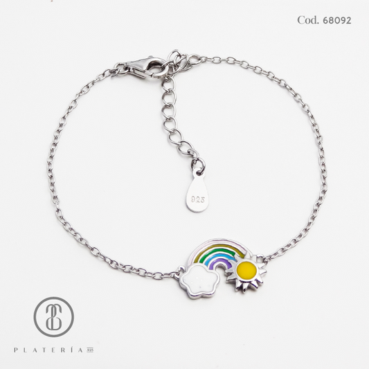PULSERA RODINADA NIÑA 14*3CM ARCOIRIS PLATA.925