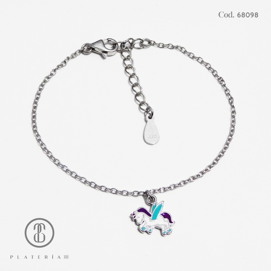 PULSERA RODINADA NIÑA 14*3CM UNICORNIO PLATA.925