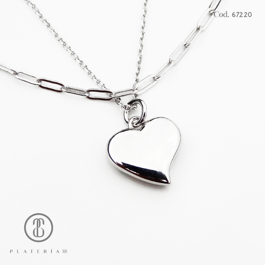 GARGANTILLA RODINADA DOBLE CORAZON PLATA.925