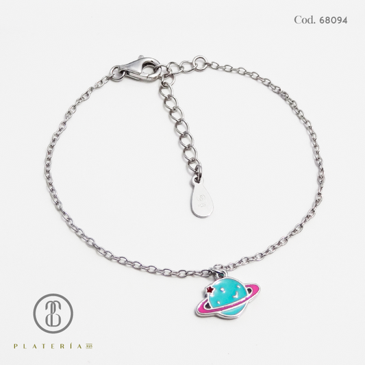 PULSERA RODINADA NIÑA 14*3CM SATURNO PLATA.925