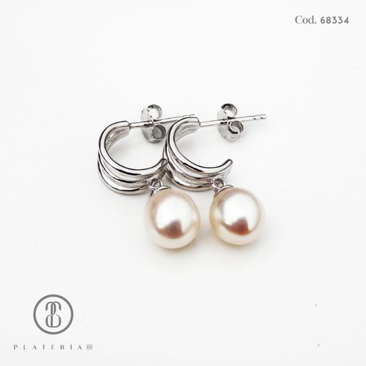 ARETE RODINADO PERLA CULTIVADA PLATA.925