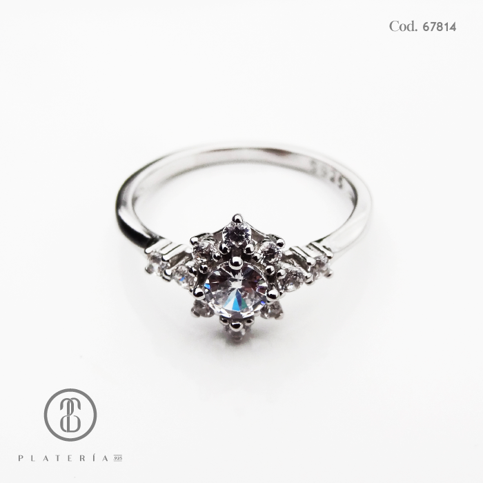 ANILLO RODINADO FLOR PLATA.925