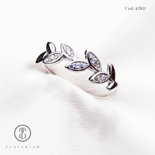 ANILLO RODINADO HOJITAS PLATA.925