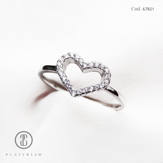 ANILLO RODINADO CORAZON PLATA.925