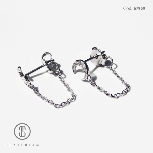 CHAIN EARING RODINADO LUNA PLATA.925