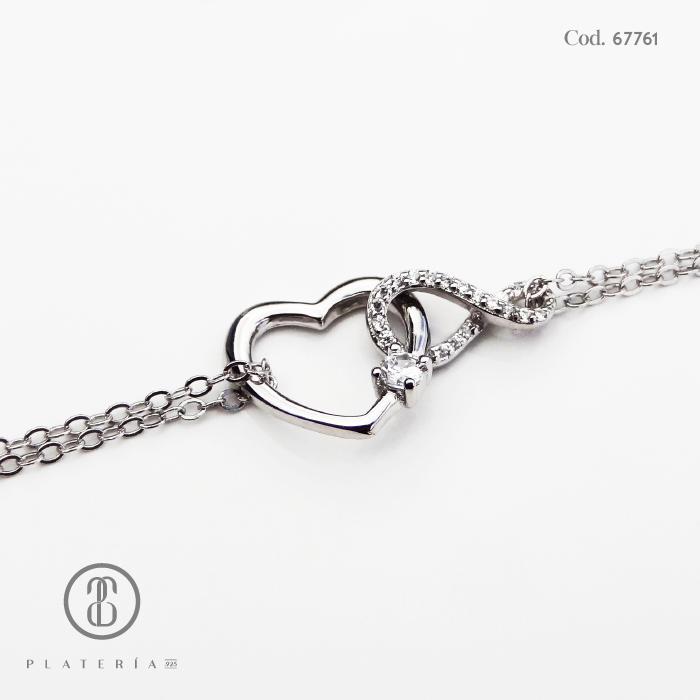 PULSERA RODINADA CORAZON E INFINITO PLATA.925