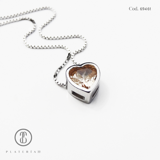 GARGANTILLA RODINADA CORAZON 6MM CHAMPAGNE PLATA.925