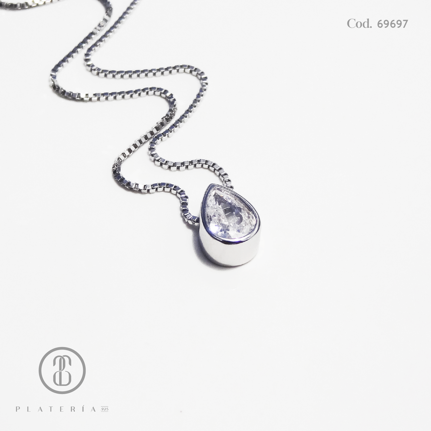GARGANTILLA RODINADA GOTA 5*7 ZIRCON BLANCO PLATA.925