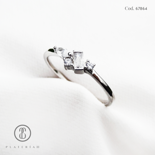 ANILLO RODINADO BAGUETTE PLATA.925