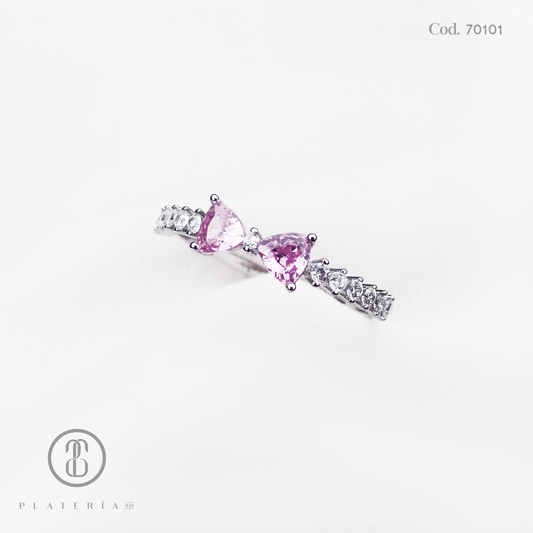ANILLO RODINADO LAZO ZIRCON ROSADO PLATA.925
