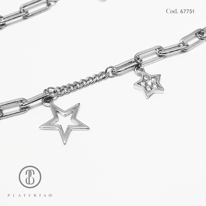 PULSERA RODINADA ESTRELLAS PLATA.925