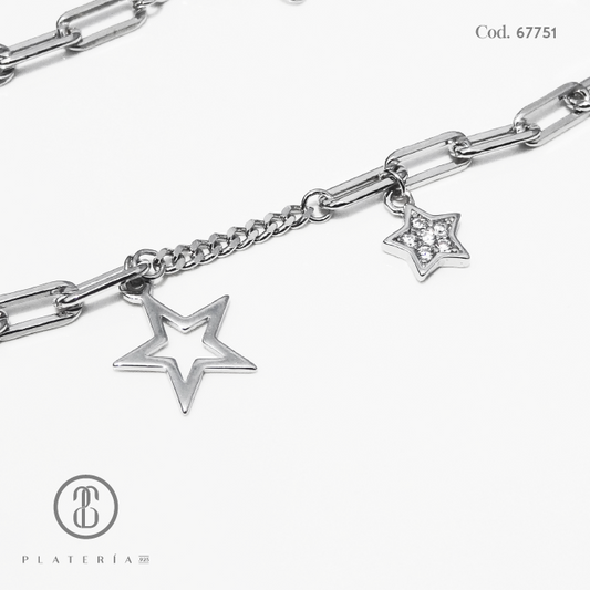 PULSERA RODINADA ESTRELLAS PLATA.925