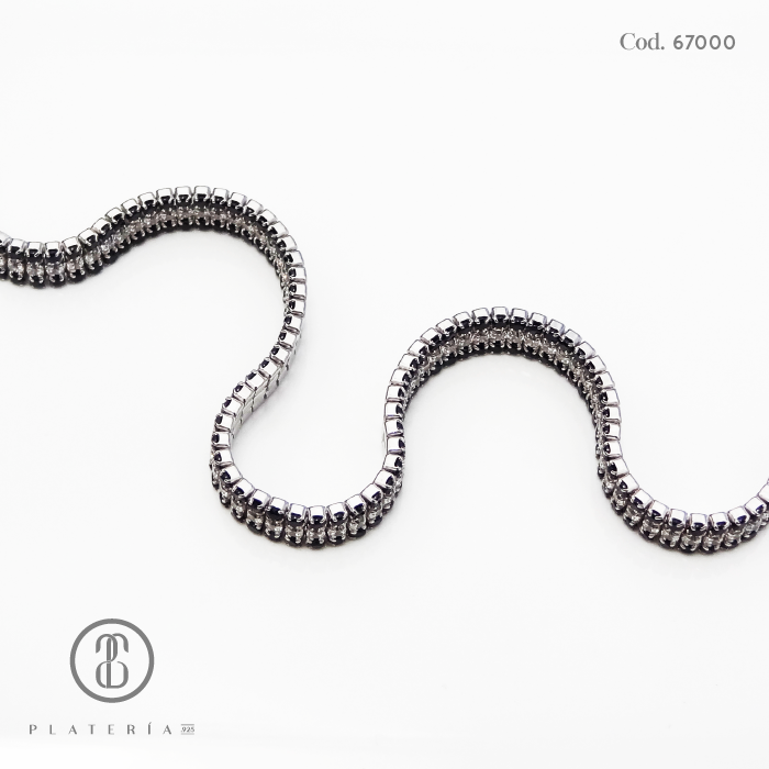 PULSERA RODINADA ZIRCONES NEGRO Y BLANCO PLATA.925
