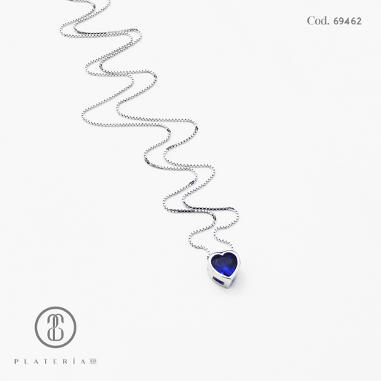 GARGANTILLA RODINADA CORAZON 6MM AZUL PLATA.925