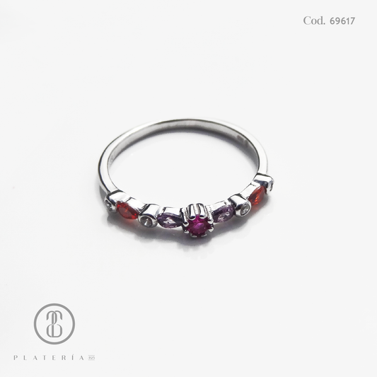 ANILLO RODINADO ZIRCON COLORES PROMESA PLATA.925