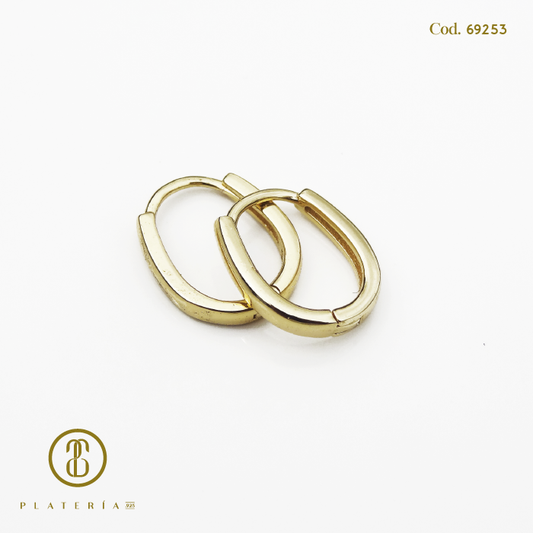 HUGGIE DORADA BAÑO 14K OVALADA PLATA.925