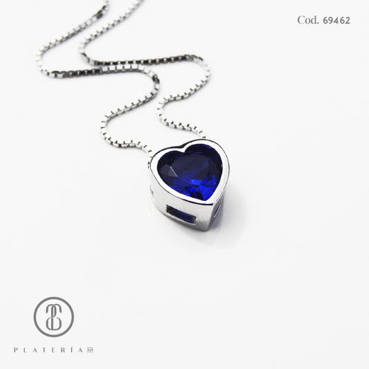 GARGANTILLA RODINADA CORAZON 6MM AZUL PLATA.925