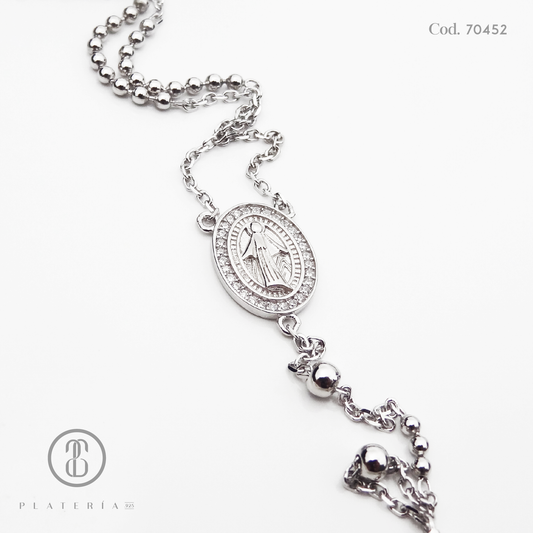 ROSARIO RODINADO VIRGEN MILAGROSA 45*3CM ZIRCON PLATA.925