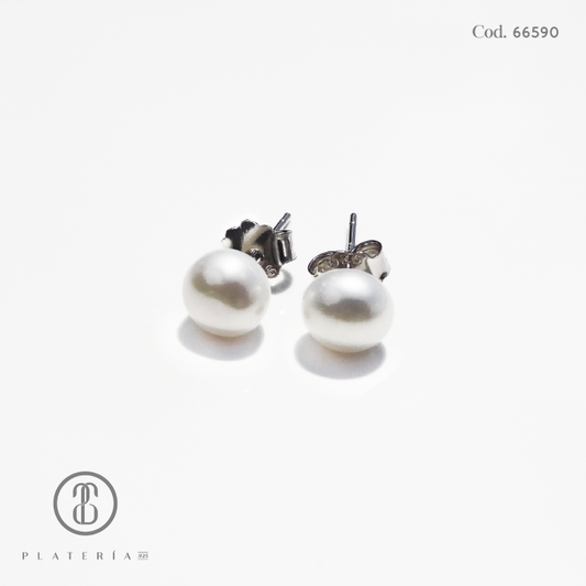 ARETE RODINADO PERLA CULTIVADA 6MM PLATA.925