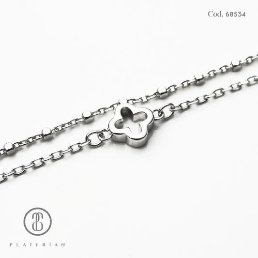 PULSERA RODINADA TREBOL LISO 17*3CM PLATA.925
