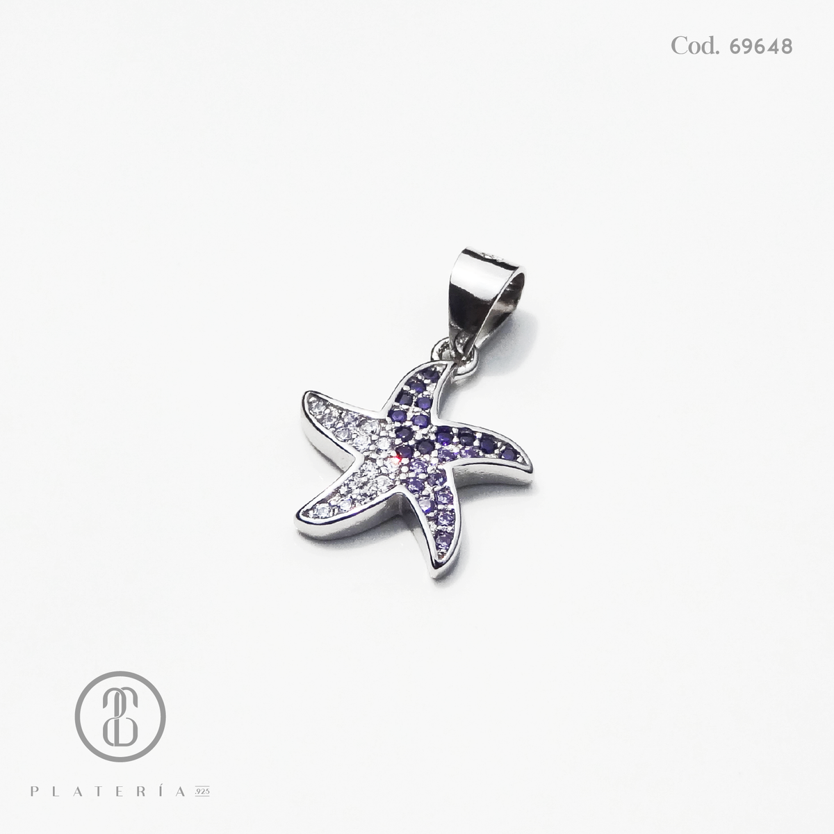 DIJE RODINADO ESTRELLA MAR ZIRCON MORADO PLATA.925