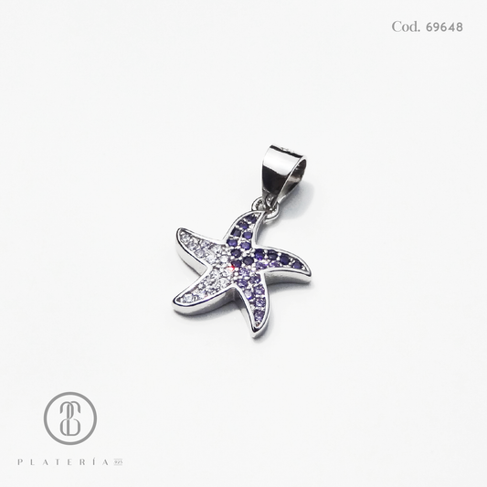 DIJE RODINADO ESTRELLA MAR ZIRCON MORADO PLATA.925