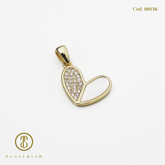 DIJE DORADO BAÑO 14K CORAZON NACAR PLATA.925