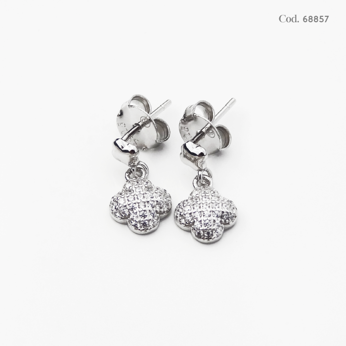 ARETE RODINADO TREBOL PAVE PLATA.925