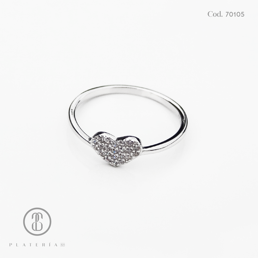 ANILLO RODINADO CORAZON PAVE PLATA.925