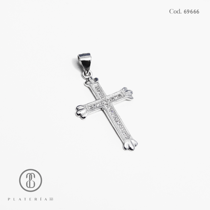 DIJE RODINADO CRUZ PAVE PLATA.925