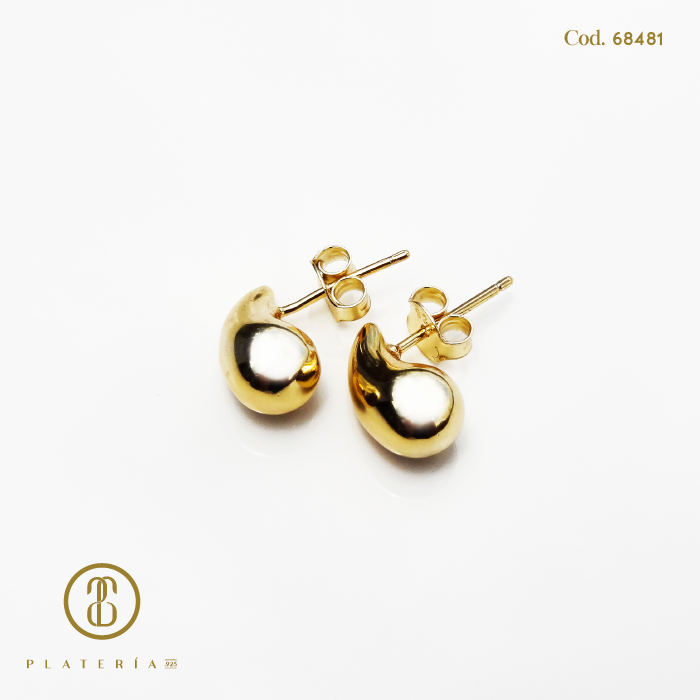 ARETE GOTA 12MM DORADA BAÑO 14K PLATA.925