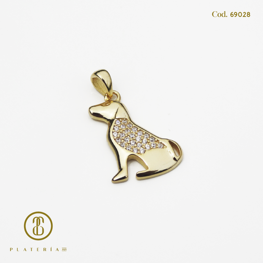 DIJE DORADO BAÑO 14K PERRITO PLATA.925