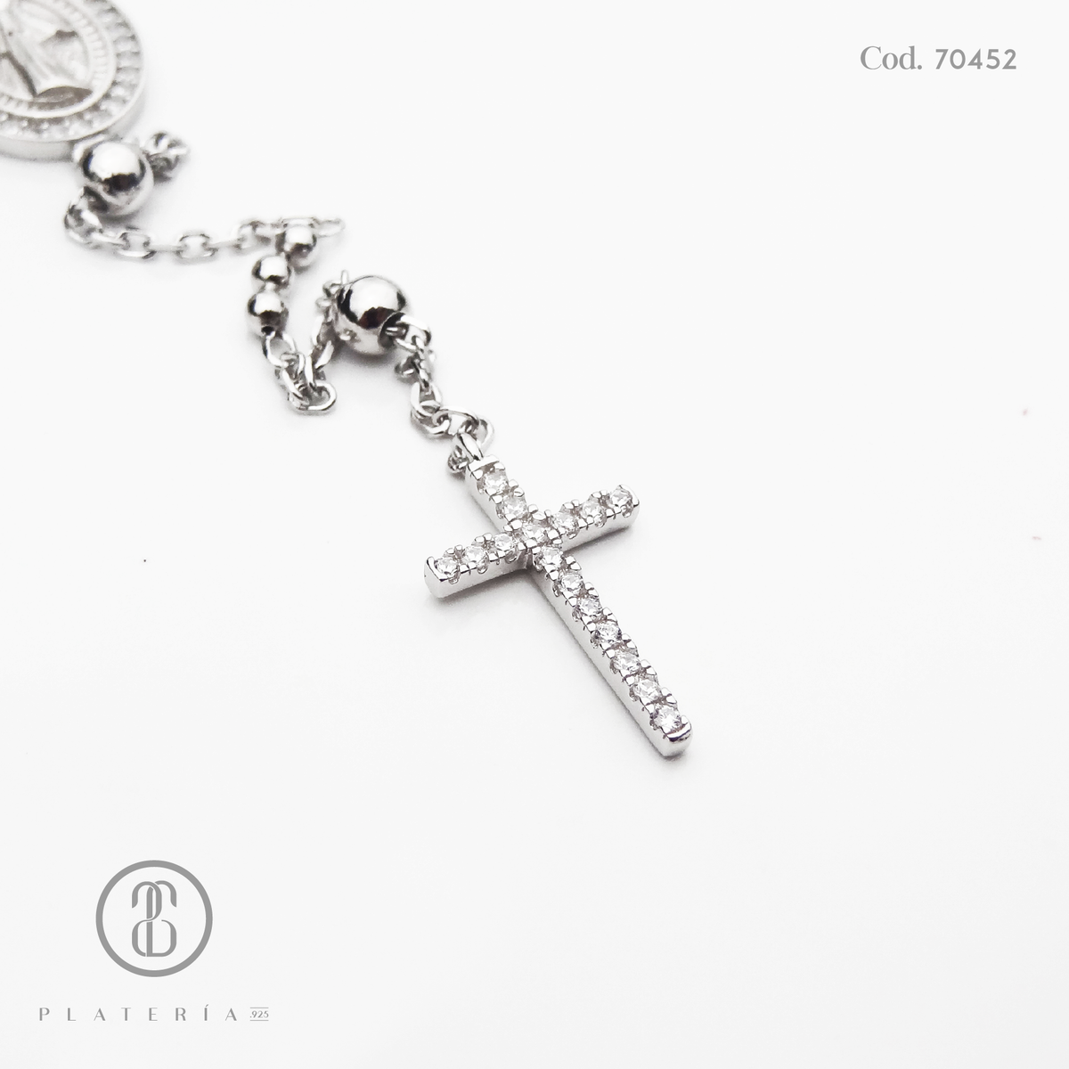 ROSARIO RODINADO VIRGEN MILAGROSA 45*3CM ZIRCON PLATA.925