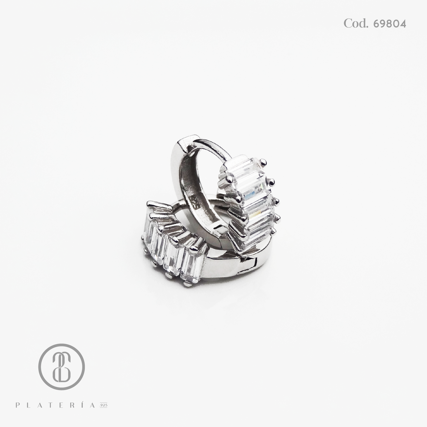 HUGGIE RODINADO BAGUETTE 15MM PLATA.925