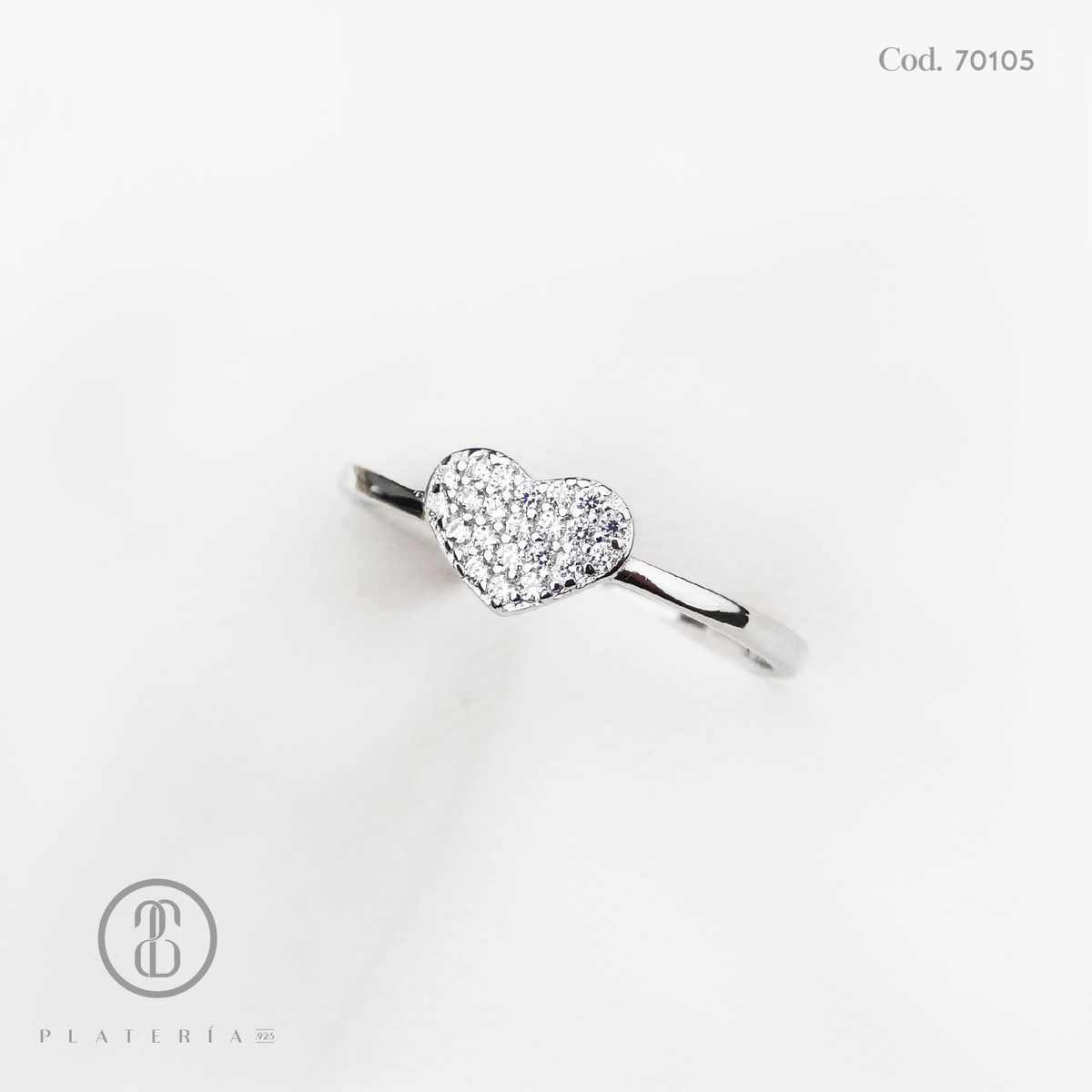 ANILLO RODINADO CORAZON PAVE PLATA.925
