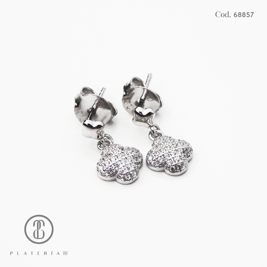 ARETE RODINADO TREBOL PAVE PLATA.925