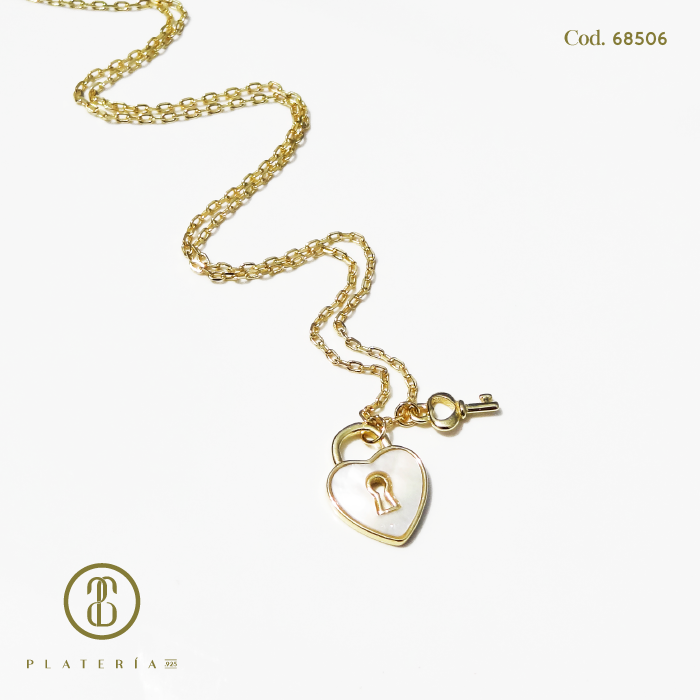 GARGANTILLA CANDADO NACAR DORADO BAÑO 14K PLATA.925