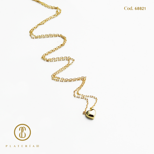 GARGANTILLA DORADA BAÑO 14K CORAZON LISO PLATA.925
