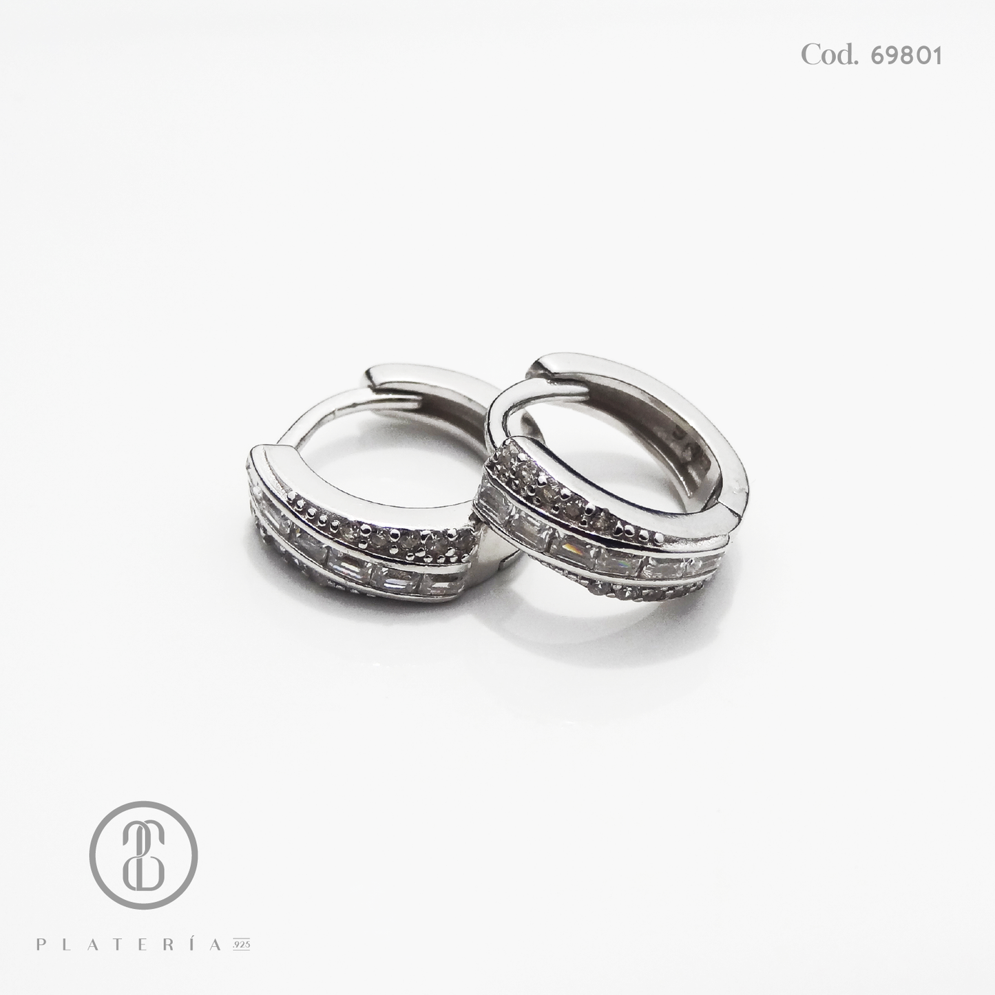 HUGGIE RODINADO ZIRCON 14MM PLATA.925