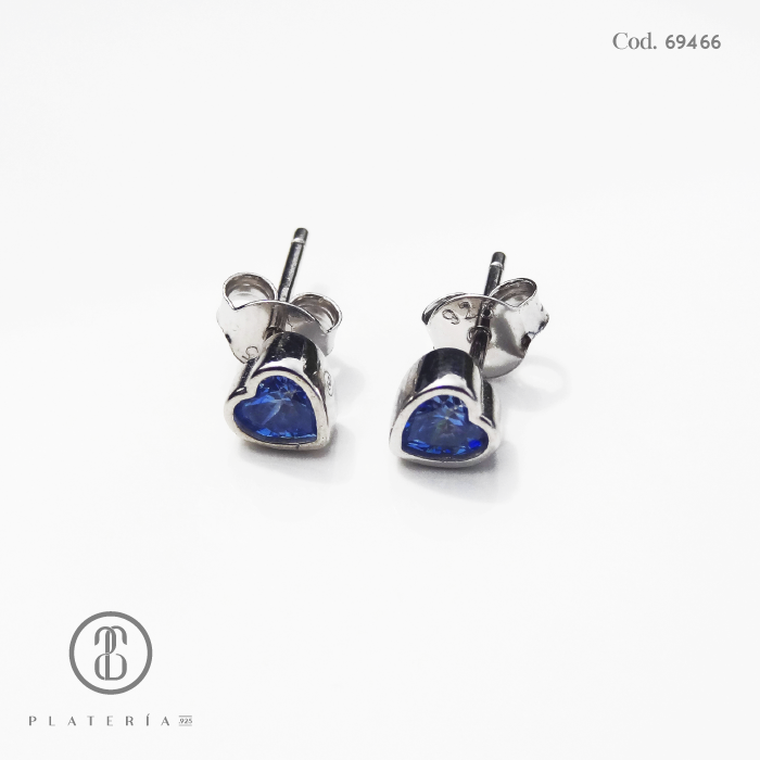 ARETE RODINADO CORAZON 5.5MM AGUAMARINA PLATA.925