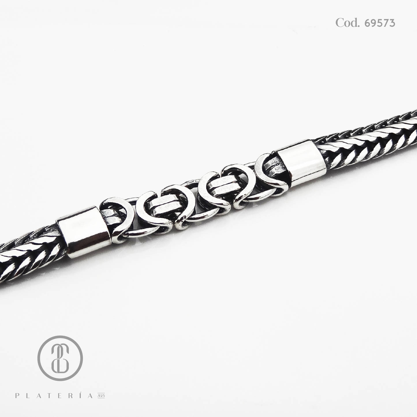 PULSERA TRENZADA Y ESLABONES 19CM OXIDADA PLATA.925