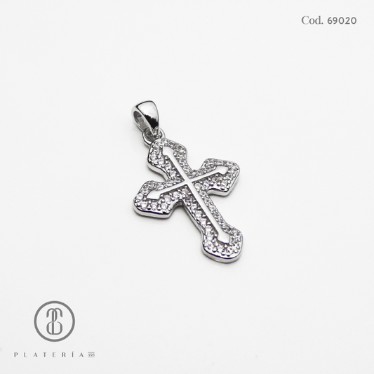 DIJE RODINADO CRUZ PAVE PLATA.925