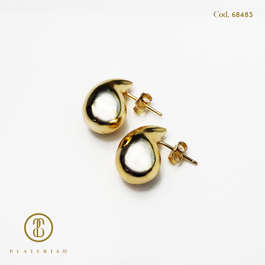 ARETE GOTA 18MM DORADA BAÑO14K PLATA.925