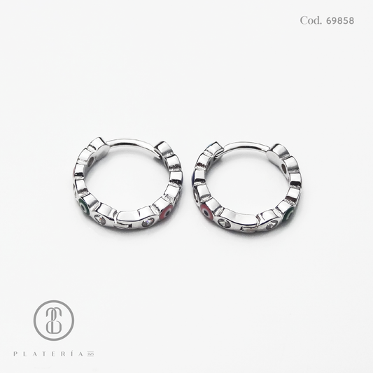 HUGGIE RODINADO OJITO Y ZIRCON 15MM PLATA.925
