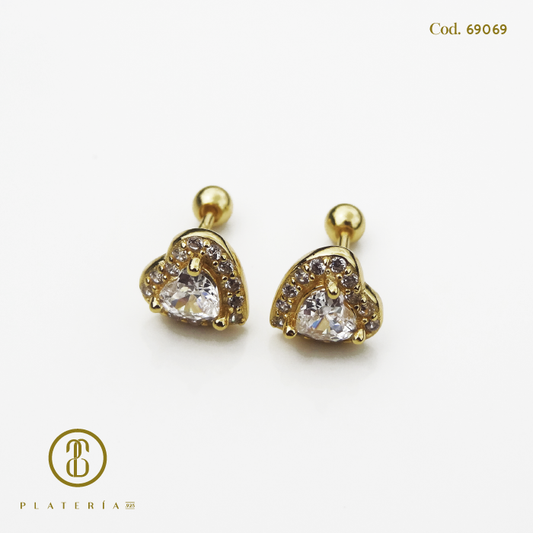 ARETE DORADO BAÑO 14K CIERRE BOLITA PLATA.925