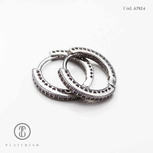 HUGGIE RODINADO 17MM PAVE PLATA.925