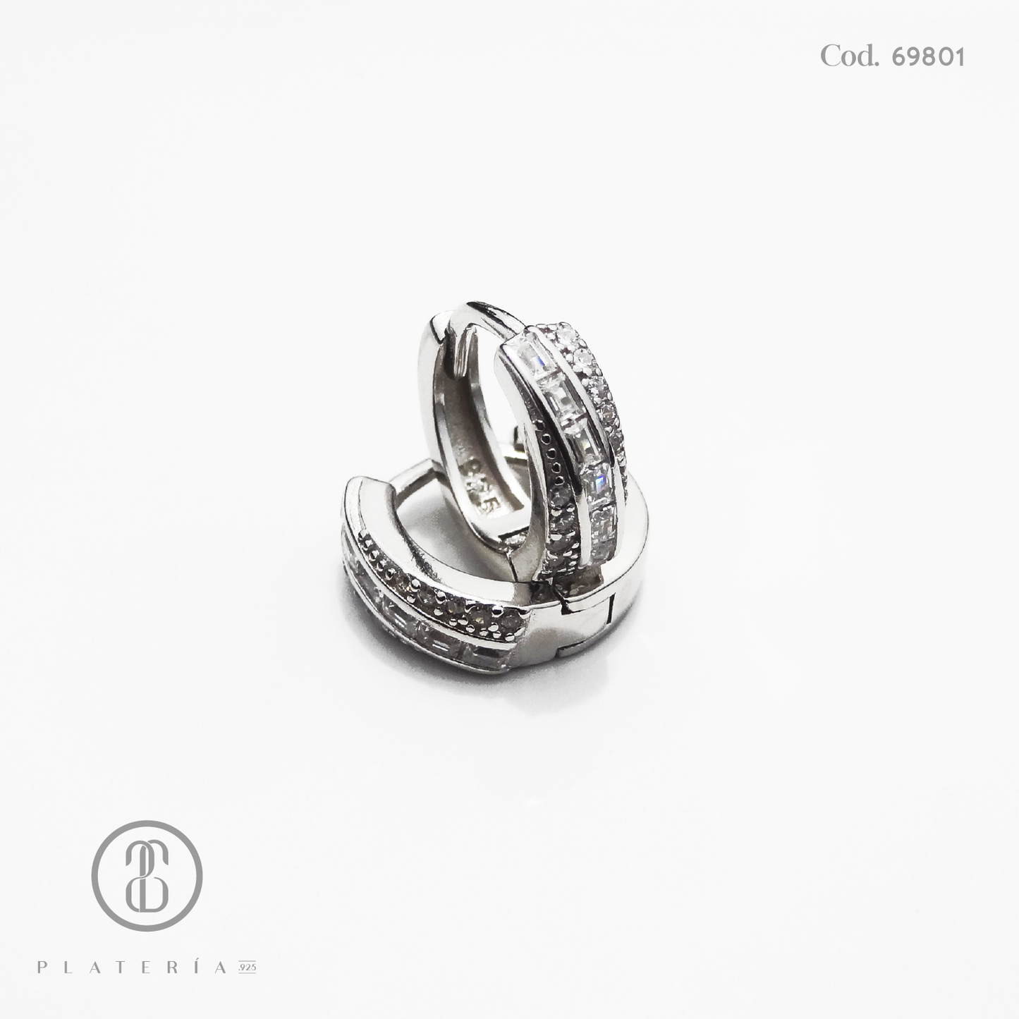 HUGGIE RODINADO ZIRCON 14MM PLATA.925