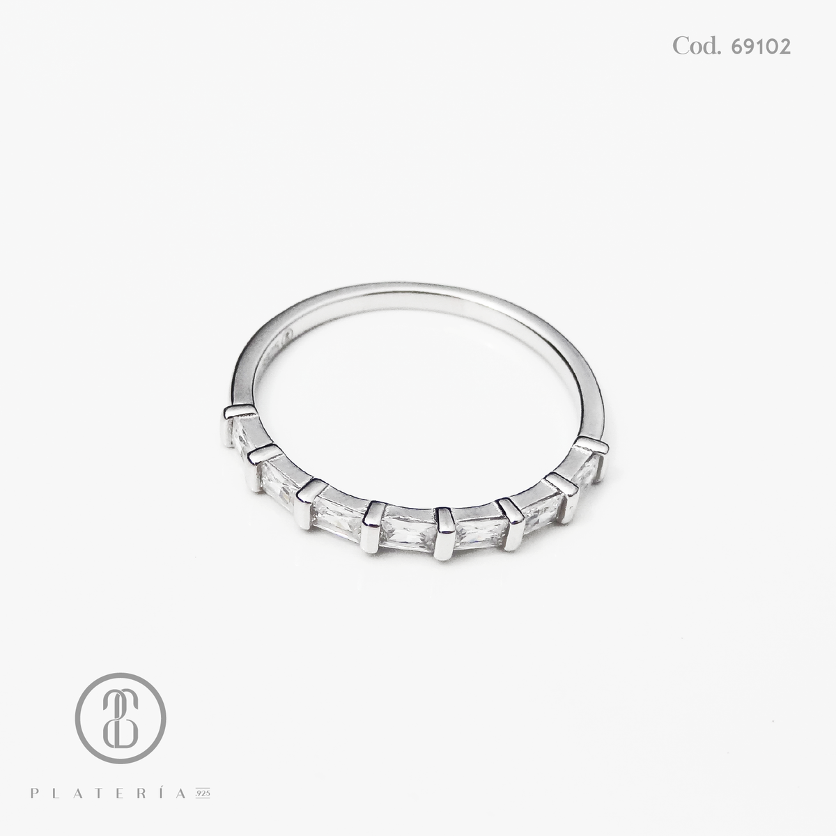 ANILLO RODINADO BAGUETTE PLATA.925