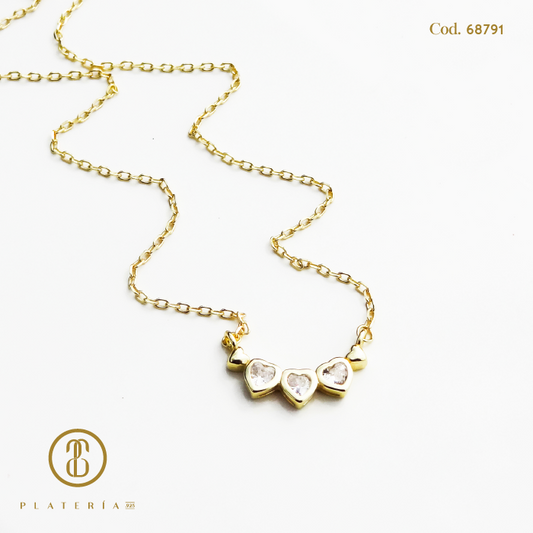 GARGANTILLA DORADA BAÑO 14K CORAZONES PLATA.925