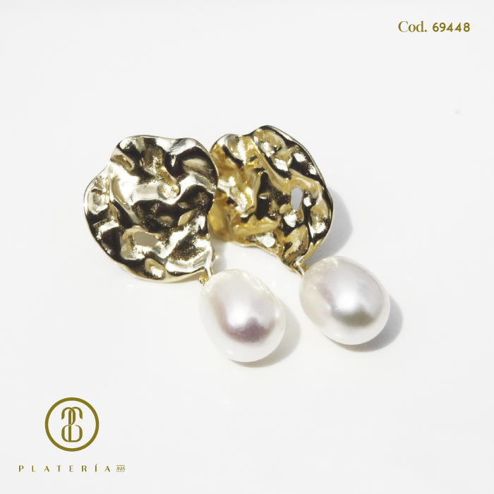 ARETE DORADO BAÑO 14K PERLA CULTIVADA PLATA.925